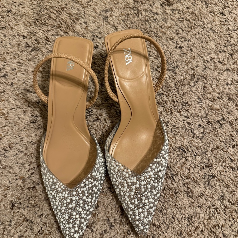 Zara PEARL HEELED SLINGBACKS